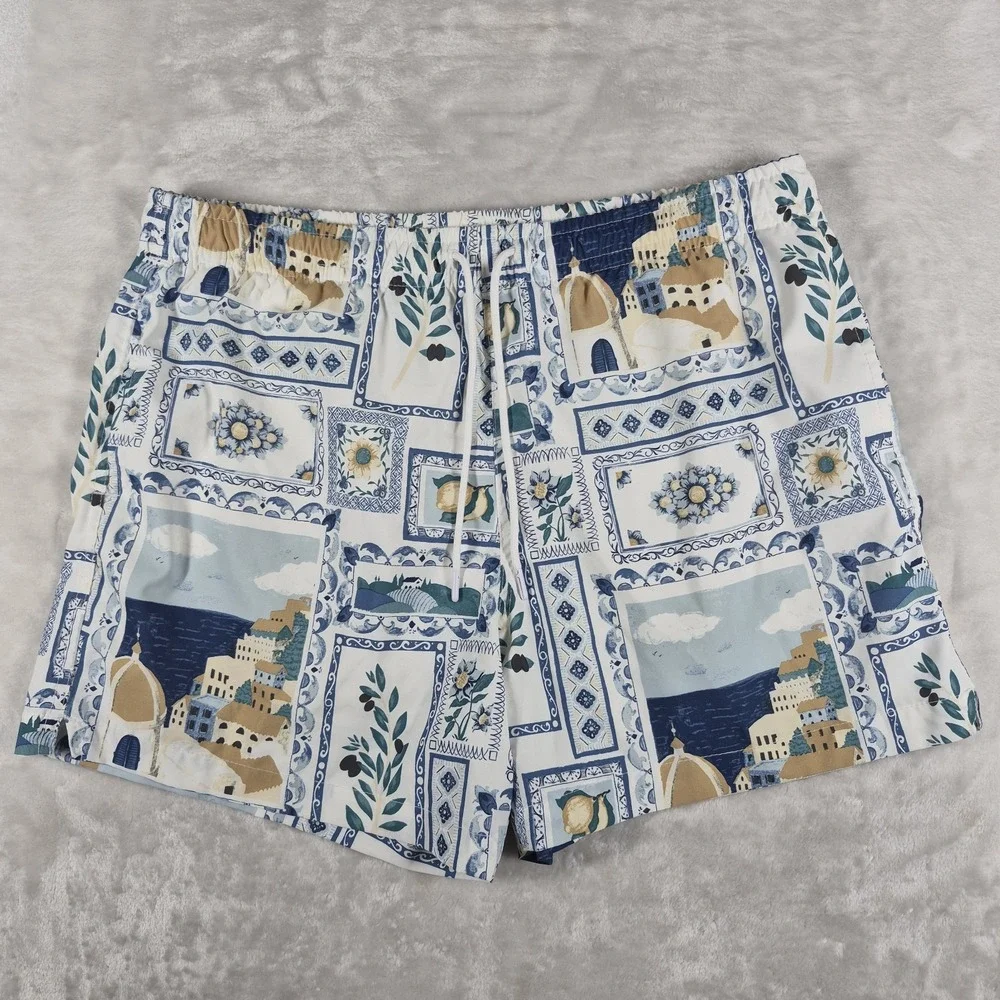 Abercrombie & Fitch Swim Trunks Shorts Men's Large White Paint Relaxed Stretch